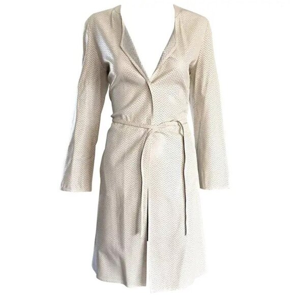 Vintage Giorgio Armani Ivory Beige Perforated Leather 90s Trench Jacket - Size 6